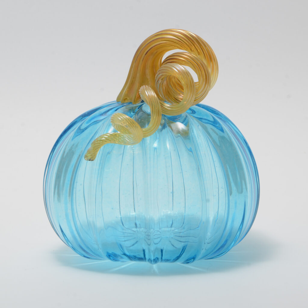 Hand Blown Glass Pumpkin - Cinderella Blue
