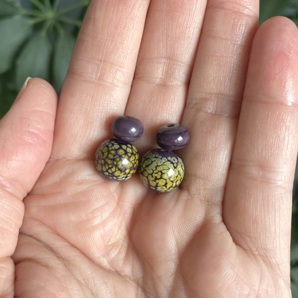 Earring Beads:  Raku Plum Dangles - Image 3