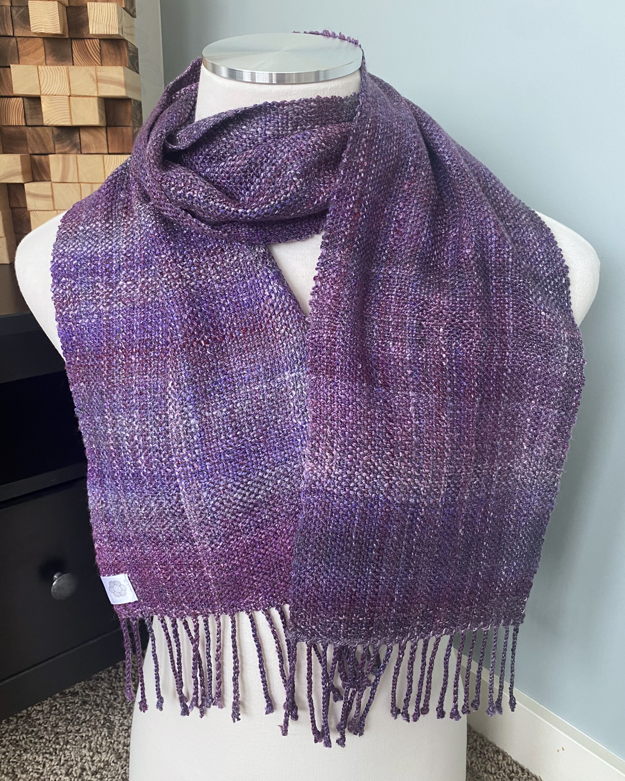Handwoven Merino Wool Scarf - Black Plum - Image 2