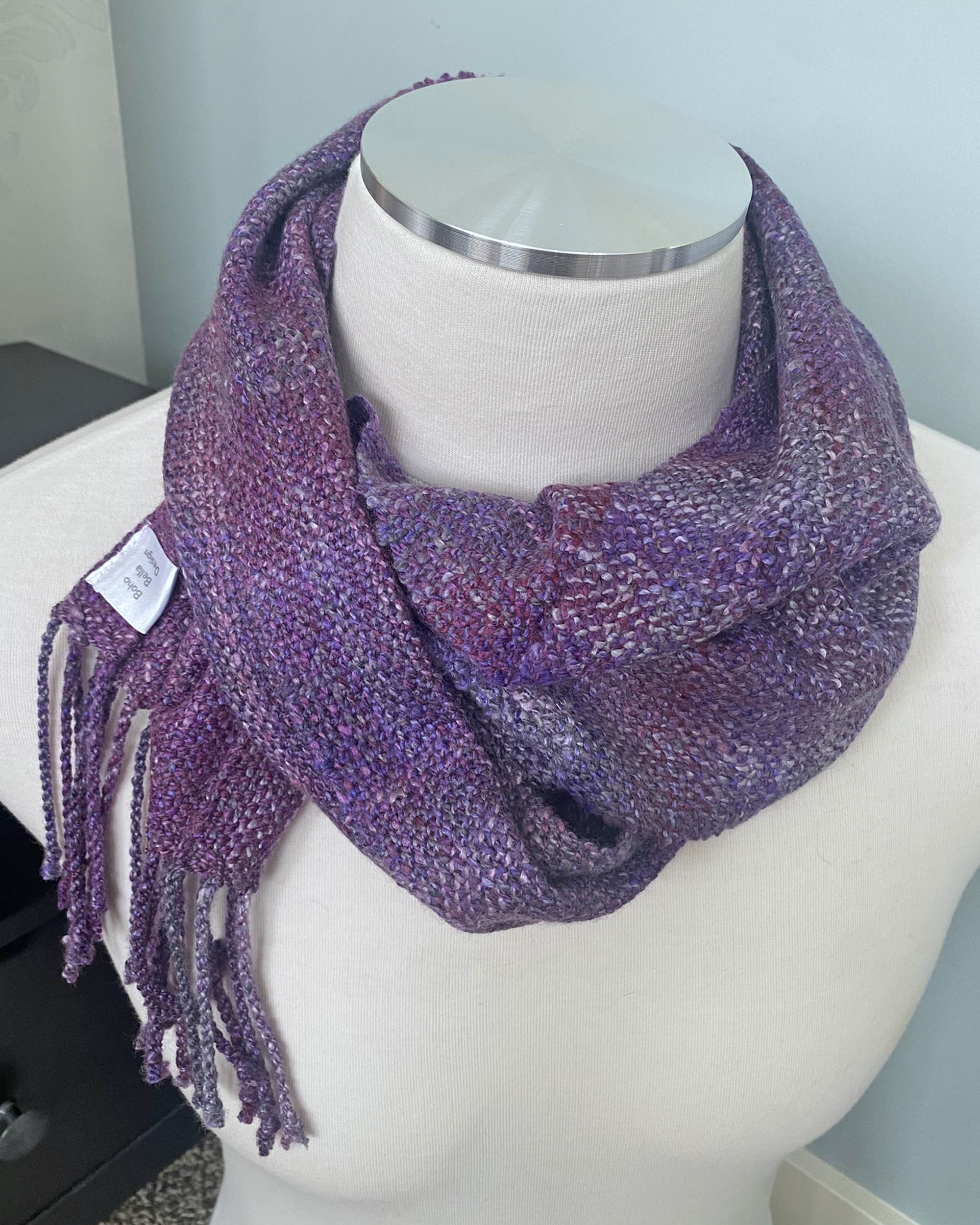 Handwoven Merino Wool Scarf - Black Plum - Image 3